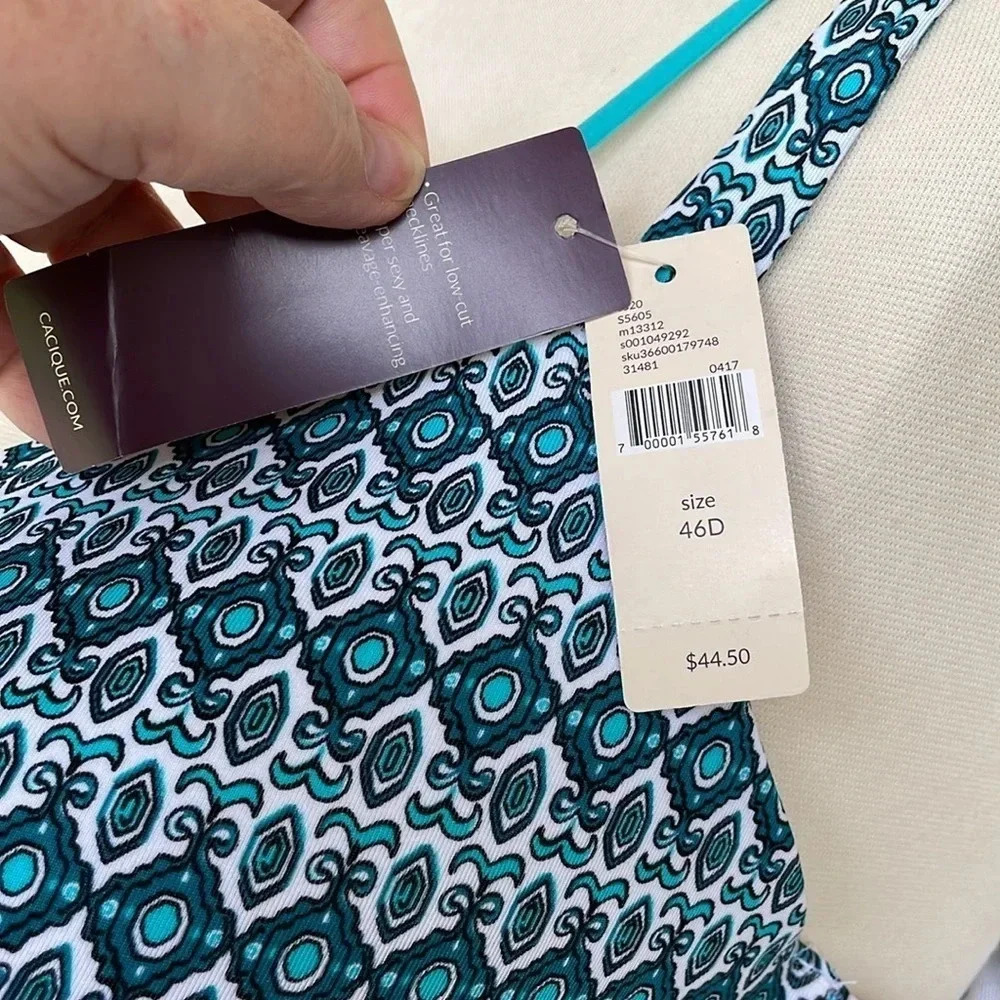 Cacique Teal White Geometric Boost Plunge Plus Size Bra - Picture 8 of 14